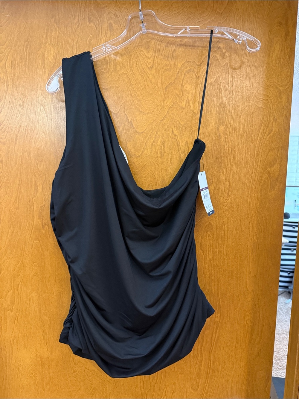 Draped One-Shoulder Black Camisole